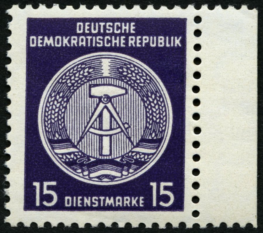 DIENSTMARKEN A D 21IIXII **, 1954, 15 Pf. Schwarzgrauviolett, Type II, Wz. XII, Rechtes Randstück, Pracht, Gepr. Jahn, M - Other & Unclassified