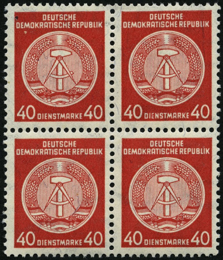 DIENSTMARKEN A D 33XI VB **, 1956, 40 Pf. Rot, Faserpapier, Wz. 2XI, Im Viererblock, Pracht, Gepr. Jahn, Mi. 320.- - Otros & Sin Clasificación