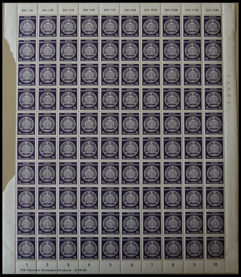 DIENSTMARKEN A D 35-37 **, 1957, 10 - 20 Pf., Wz. 3, In Bogen (100) Mit Verschiedenen Druckerei-Vermerken, 10 Pf. Angetr - Other & Unclassified