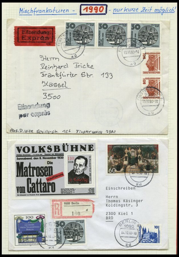 SAMMLUNGEN 1990, Deutsche Post, Interessante Sammlung Von 180 Belegen In 2 Bänden, Dabei Mischfrankaturen Mit Bundesrepu - Colecciones