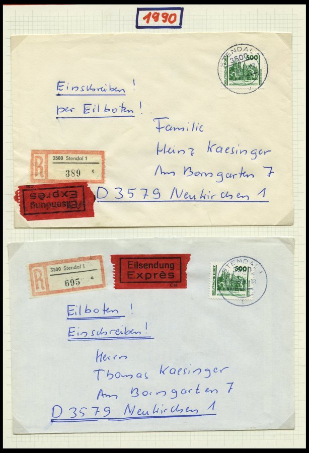 SAMMLUNGEN 1990, Deutsche Post, Interessante Sammlung Von 180 Belegen In 2 Bänden, Dabei Mischfrankaturen Mit Bundesrepu - Colecciones