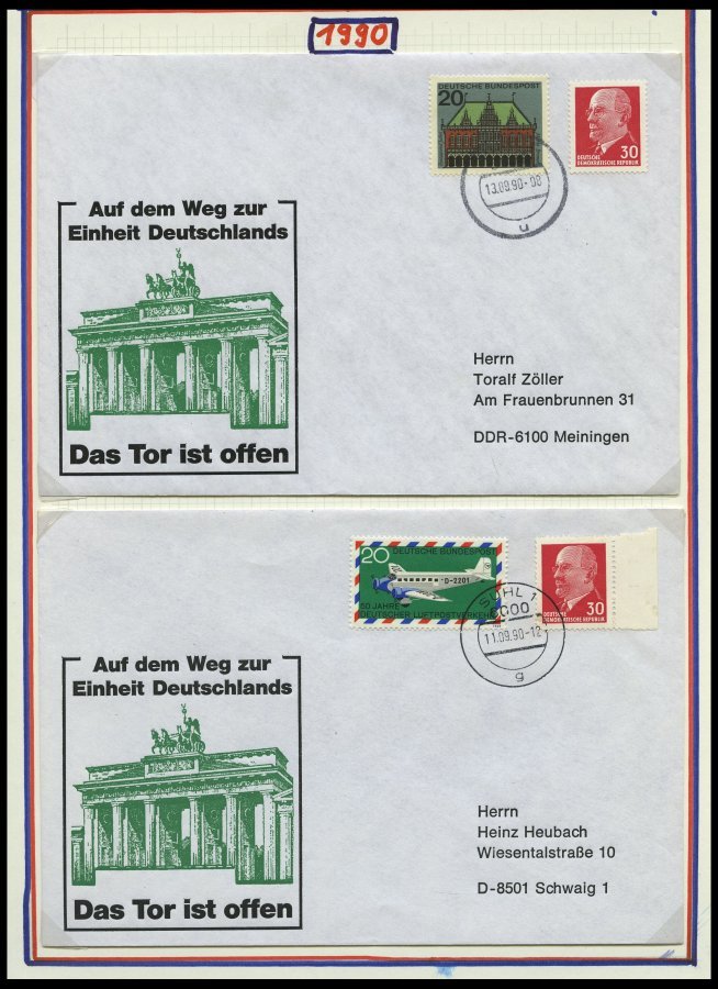 SAMMLUNGEN 1990, Deutsche Post, interessante Sammlung von 180 Belegen in 2 Bänden, dabei Mischfrankaturen mit Bundesrepu