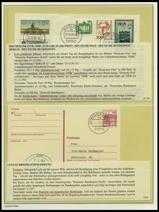 SAMMLUNGEN 1990, Deutsche Post, interessante Sammlung von 180 Belegen in 2 Bänden, dabei Mischfrankaturen mit Bundesrepu