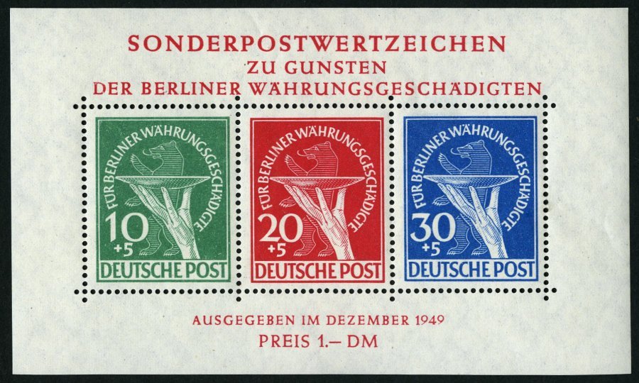 BERLIN Bl. 1 **, 1949, Block Währungsgeschädigte, Pracht, Mi. 950.- - Other & Unclassified