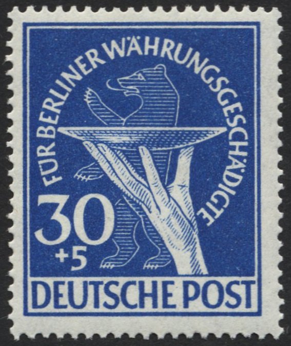 BERLIN 70I **, 1949, 30 Pf. Währungsgeschädigte Mit Abart Senkrechter Schraffierungsstrich In Opferschale, Pracht, Mi. 2 - Other & Unclassified