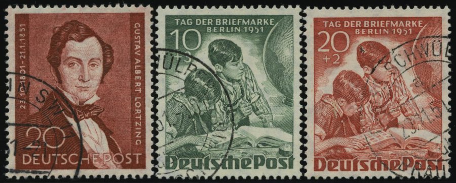 BERLIN 74,80/1 O, 1951, Lortzing Und Tag Der Briefmarke, 3 Prachtwerte, Mi. 125.- - Other & Unclassified