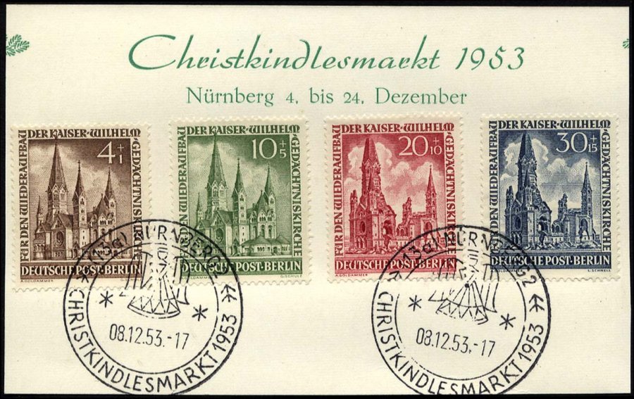 BERLIN 106-09 BrfStk, 1953, Gedächtniskirche, Sonderstempel NÜRNBERG CHRISTKINDLESMARKT, Prachtsatz, Mi. 230.- - Otros & Sin Clasificación