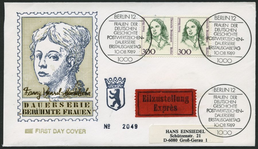 BERLIN 849 Paar BRIEF, 1989, 300 Pf. Hensel Im Waagerechten Paar Auf FDC Mit Eilzustellung Nach Groß-Gerau, Pracht - Otros & Sin Clasificación