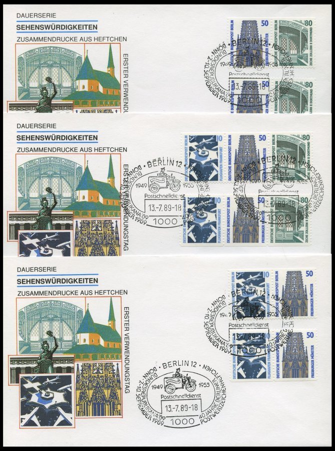 ZUSAMMENDRUCKE W 83-88 BRIEF, 1989, Sehenswürdigkeiten Komplett Auf 3 FDC`s, Mi. 300.- - Se-Tenant