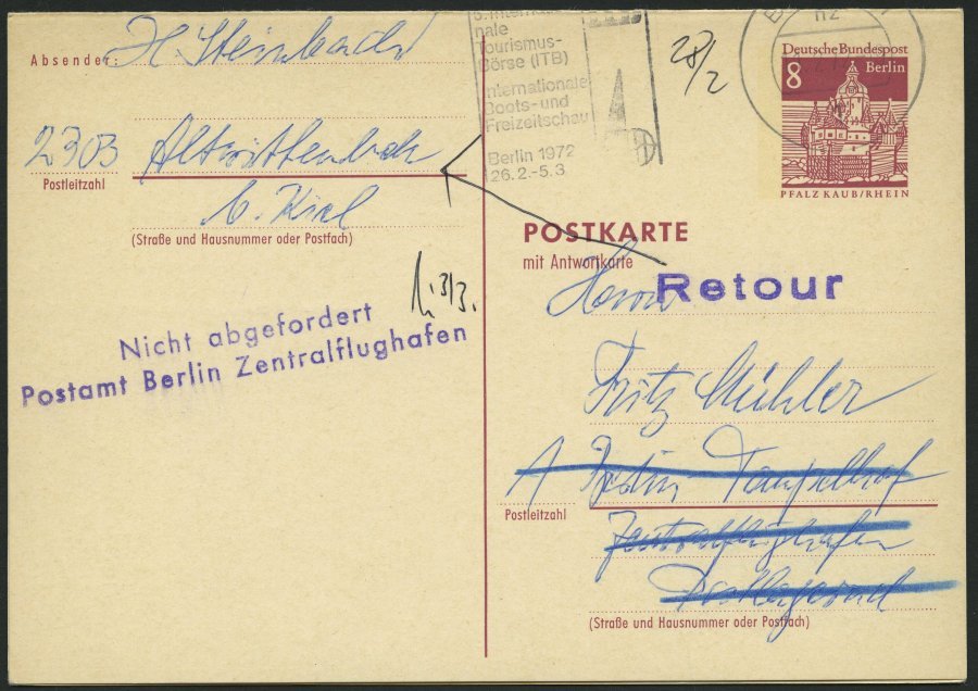 GANZSACHEN P 78 BRIEF, 1969, 8/8 Pf. Bauten, 6 Anschriftlinien, Mit Violettem Retour-Stempel Und Nicht Abgefordert Posta - Colecciones