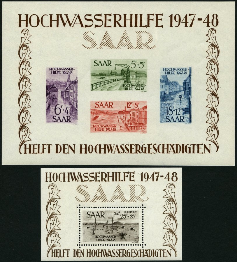 SAARLAND Bl. 1/2 **, 1948, Blockpaar Hochwasserhilfe, Pracht, Fotoattest Chritine Ney, Mi. 1600.- - Other & Unclassified