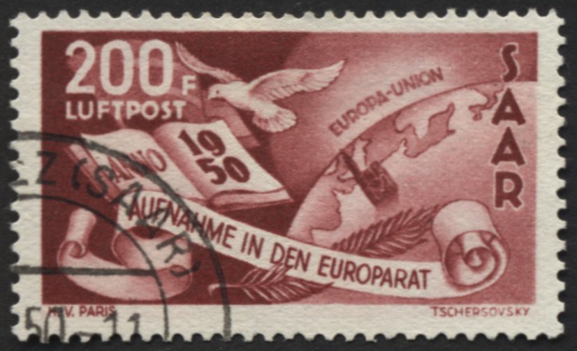 SAARLAND 298 O, 1950, 200 Fr. Europarat, Pracht, Gepr. Hoffmann BPP, Mi. 310.- - Autres & Non Classés