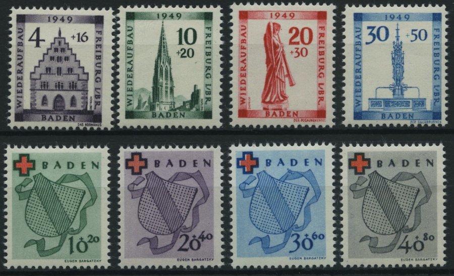 BADEN 38-45A *, 1949, Wiederaufbau Und Rotes Kreuz, Falzrest, 2 Prachtsätze, Mi. 75.- - Otros & Sin Clasificación