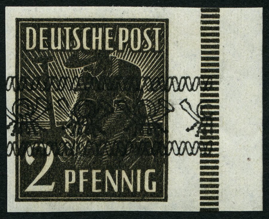 AMERIK. U. BRITISCHE ZONE 36IU **, 1948, 2 Pf. Bandaufdruck, Ungezähnt, Randstück, Pracht, Gepr. Schlegel, Mi. 200.- - Other & Unclassified