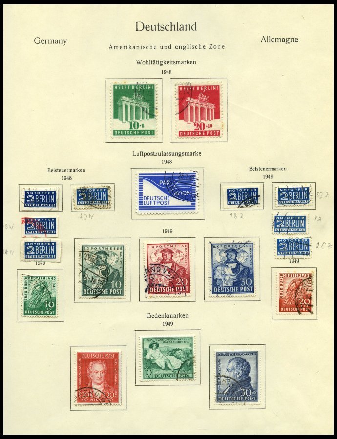 AMERIK. u. BRITISCHE ZONE SLG. o, reichhaltige gestempelte Sammlung Amerikanische und Britische Zone incl. Alliierte Bes