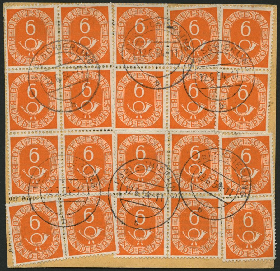 BUNDESREPUBLIK 126 BRIEF, 1954, 6 Pf. Posthorn, 25x Als Seltene Mehrfachfrankatur Vorder- Und Rückseitig Auf Paketkarte, - Other & Unclassified