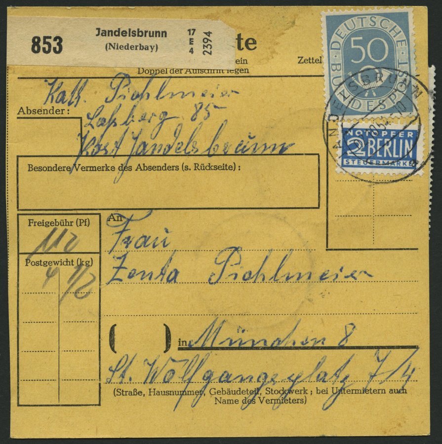 BUNDESREPUBLIK 126 BRIEF, 1954, 6 Pf. Posthorn Im Achterblock (untere Linke Marke Kleiner Tintenfleck) Und Waagerechten - Other & Unclassified