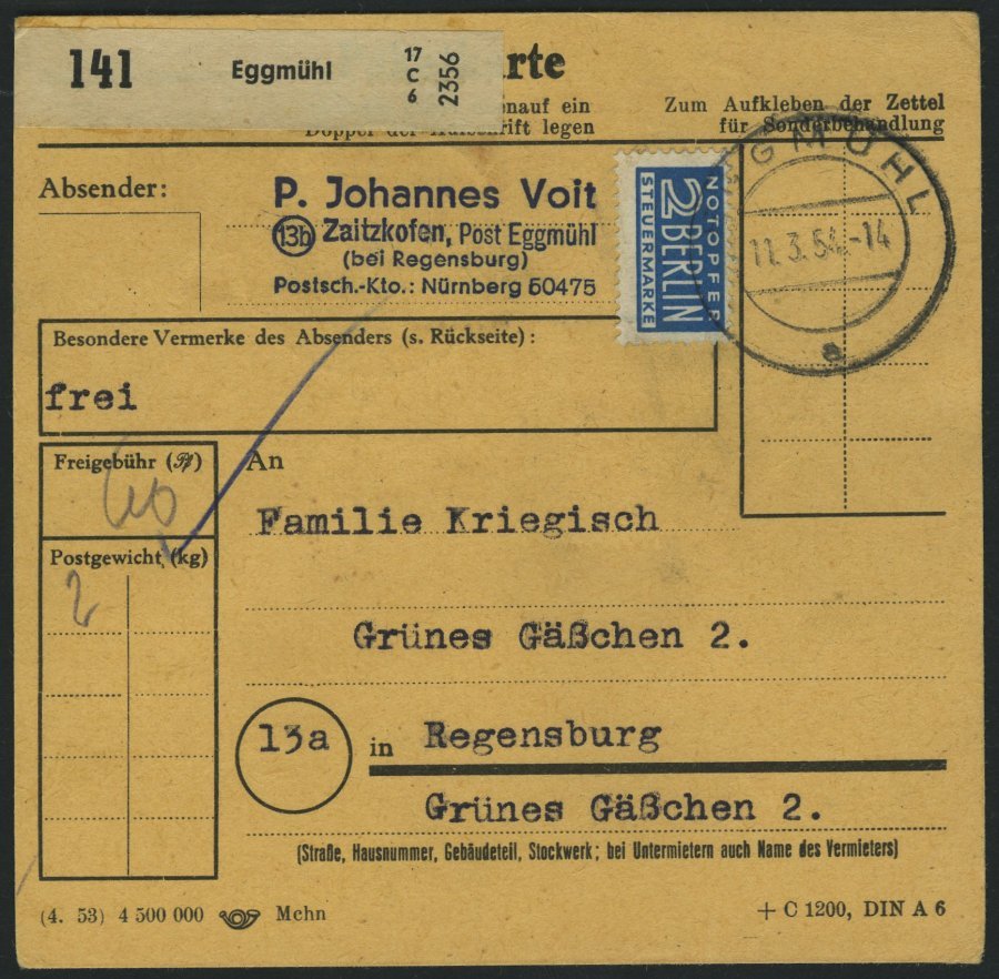 BUNDESREPUBLIK 130 Paar BRIEF, 1954, 20 Pf. Posthorn, 3x Rückseitig, Dabei Ein Waagerechtes Paar, Als Mehrfachfrankatur - Other & Unclassified