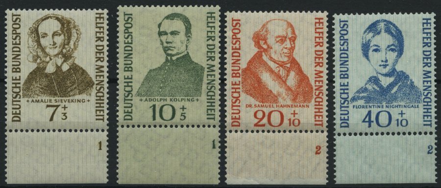 BUNDESREPUBLIK 222-25 **, 1955, Helfer Der Menschheit Vom Unterrand Mit Bogennummern, Prachtsatz - Otros & Sin Clasificación