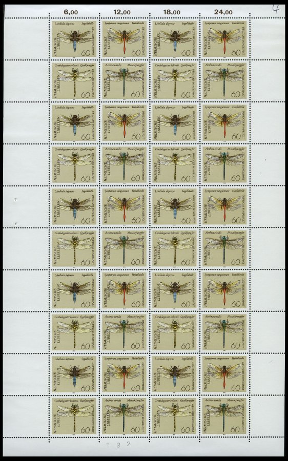 BUNDESREPUBLIK 1546-49 **, 1991, 60 Pf. Libellen Im Zusammendruckbogen (40), Dabei Abart 1546I, Pracht - Otros & Sin Clasificación