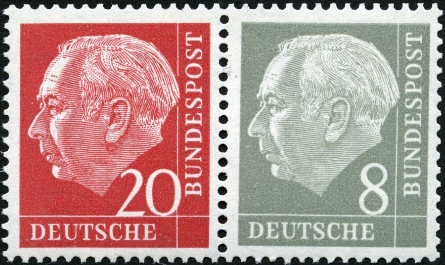 ZUSAMMENDRUCKE W 23YII **, 1960, Heuß Wz. Liegend 20 + 8, Nachauflage, Pracht, Mi. 65.- - Used Stamps