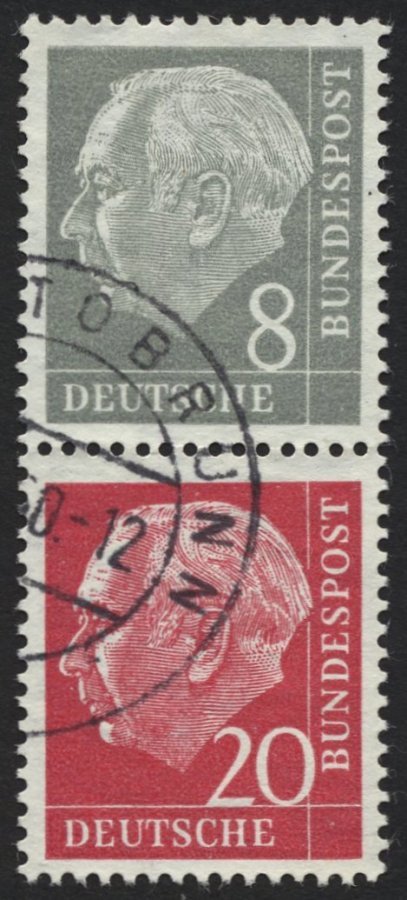 ZUSAMMENDRUCKE S 49YII O, 1960, Heuss Wz. Liegend 8 + 20, Nachauflage, Pracht, Gepr. Schlegel, Mi. 180.- - Used Stamps