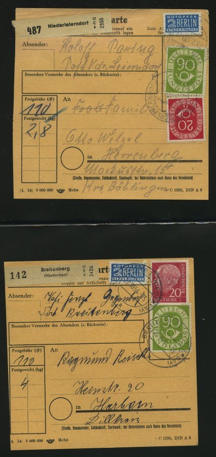 SAMMLUNGEN 1953/4, interessante Sammlung von 40 Paketkarten mit verschiedenen Posthorn-Frankaturen, dabei auch Einzelfra