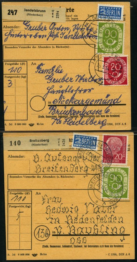 LOTS 1953/4 19 Paketkarten Mit Verschiedenen Posthornfrankaturen, U.a. Mi.Nr. 134 MeF, 137 EF, 3 Karten Mit Nr 138 Etc., - Usados