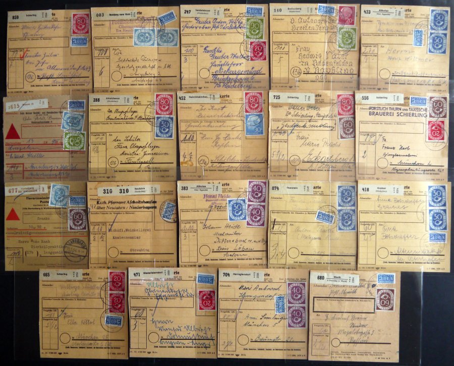 LOTS 1953/4 19 Paketkarten Mit Verschiedenen Posthornfrankaturen, U.a. Mi.Nr. 134 MeF, 137 EF, 3 Karten Mit Nr 138 Etc., - Used Stamps