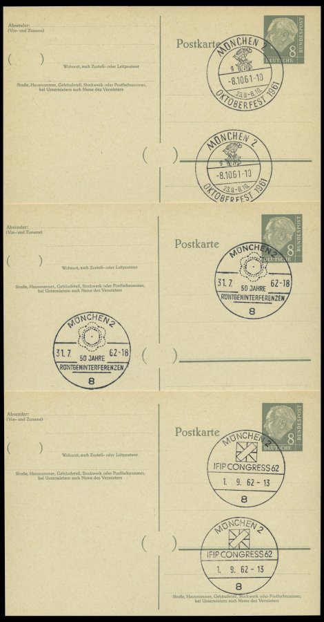 GANZSACHEN P 36 BRIEF, 1961, 8 Pf. Heuss Mit Postfachnummer Statt Postschließfachnummer, 6 Leer Gestempelte Karten Mit V - Colecciones