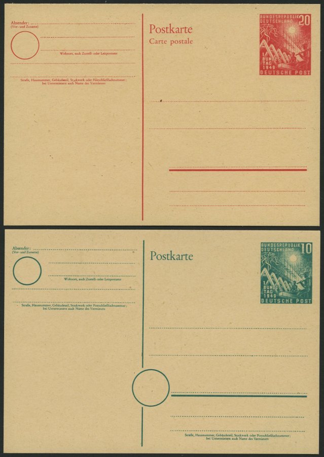 GANZSACHEN PSo 1/2 BRIEF, 1949, Bundestag, Ungebraucht, 2 Prachtkarten, Mi. 56.- - Colecciones