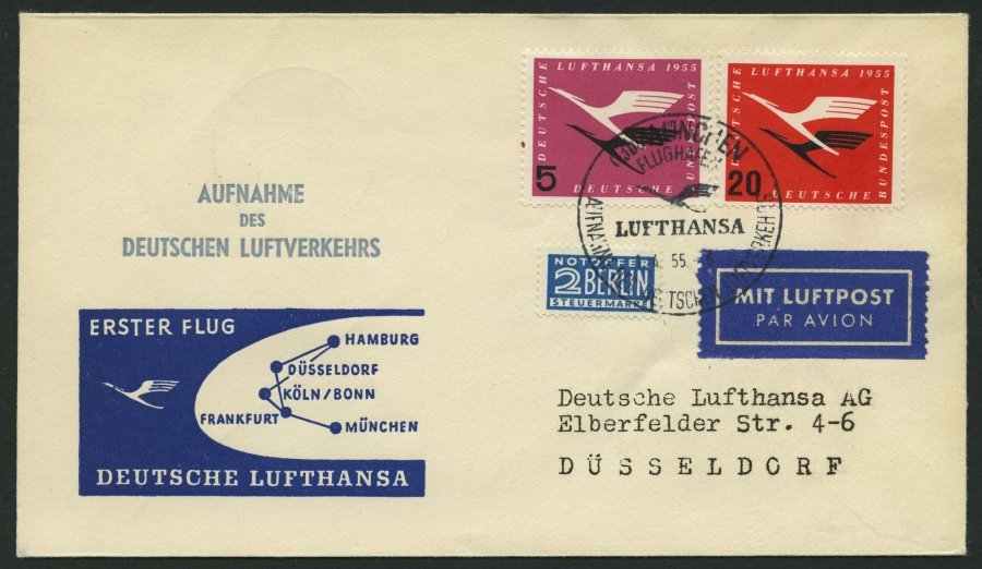 DEUTSCHE LUFTHANSA 8 BRIEF, 1.4.1955, München-Düsseldorf, Prachtbrief - Covers & Documents
