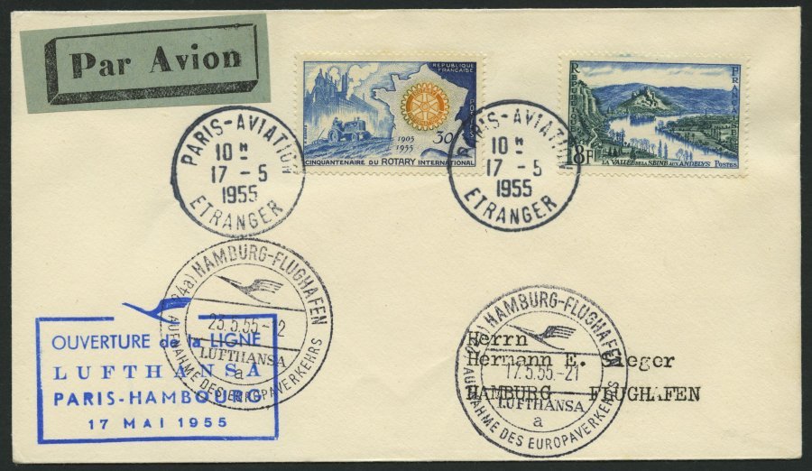 DEUTSCHE LUFTHANSA 33 BRIEF, 17.5.1955, Paris-Hamburg, Prachtbrief - Briefe U. Dokumente