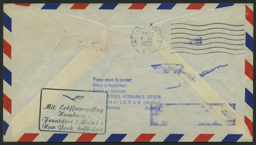 DEUTSCHE LUFTHANSA 40 BRIEF, 11.6.1955, Hamburg-New York, Prachtbrief - Cartas & Documentos