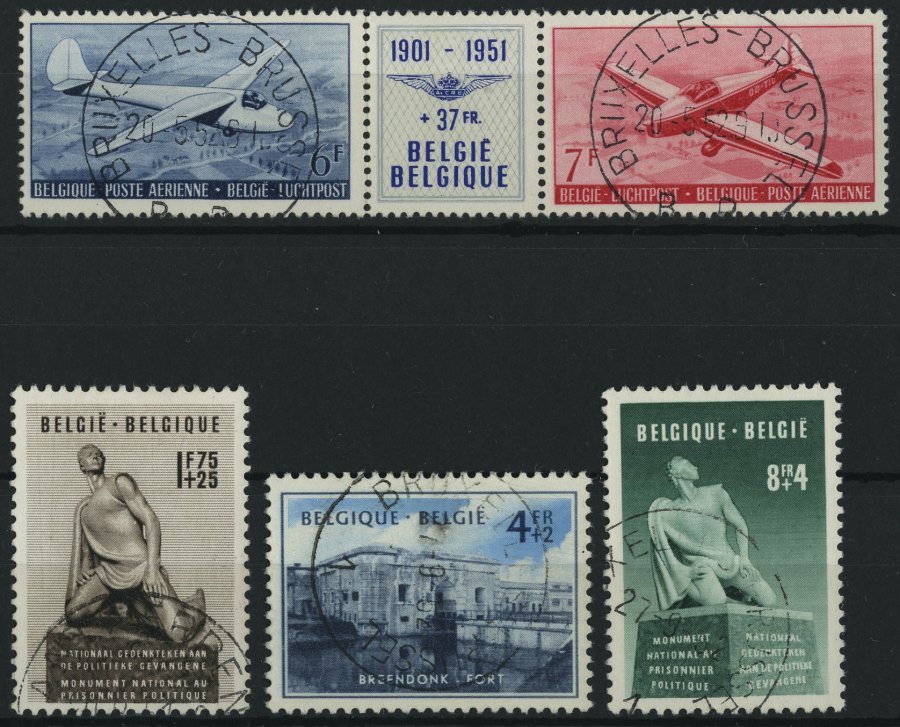 BELGIEN 902/3,906-08 O, 1951, Belgischer Aeroclub Und Denkmal Zu Ehren Politischer Gefangener, Pracht, Mi. 90.- - Belgium