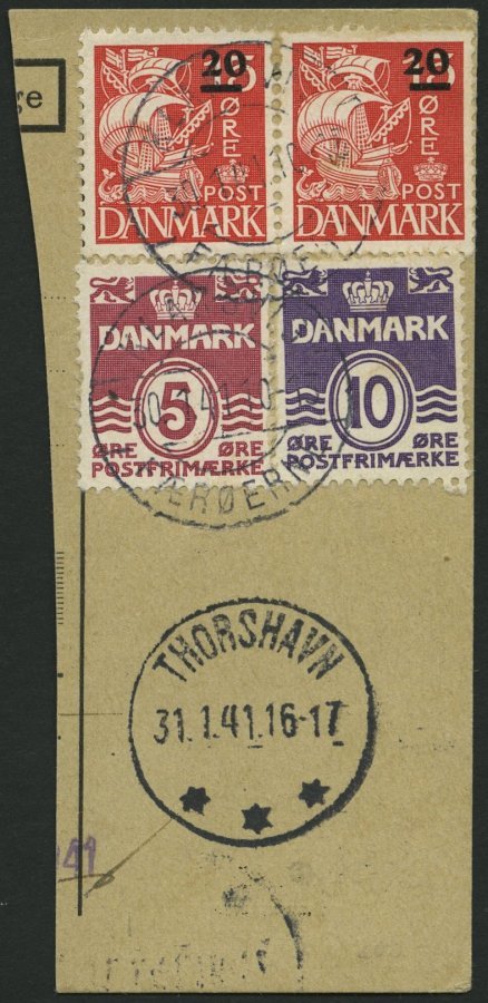 FÄRÖER 4 Paar BrfStk, 1940, 20 Ø Auf 15 Ø Rot Im Waagerechten Paar, Die Marken Haben Verschobene Aufdrucke (Feld 88 Und - Otros & Sin Clasificación