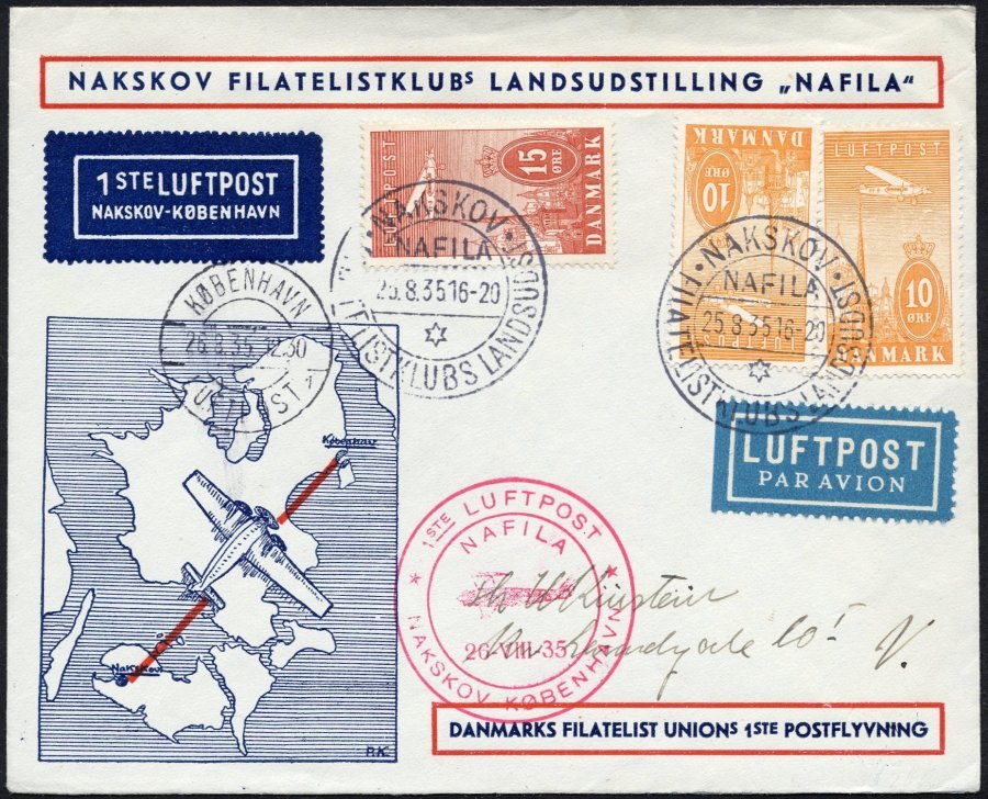 ERSTFLÜGE 218/9 BRIEF, 25/6.8.1935, Nakskov-Copenhagen, NAFILA, Sonderumschlag, Pracht, Müller 79 - Otros & Sin Clasificación