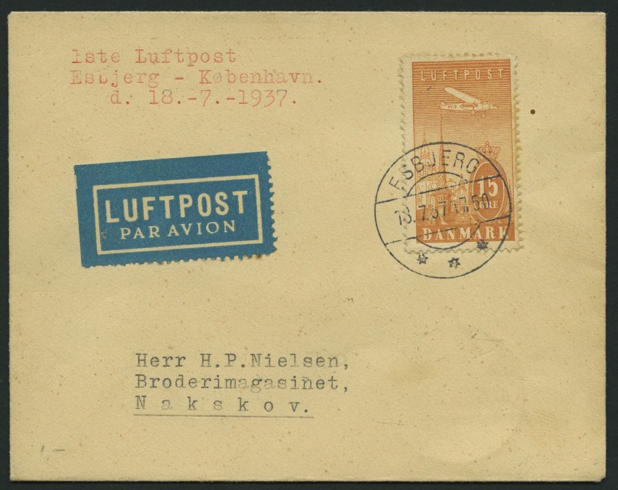 ERSTFLÜGE 18.7.1937, Esbjerg-Kopenhagen, Brief Feinst - Other & Unclassified