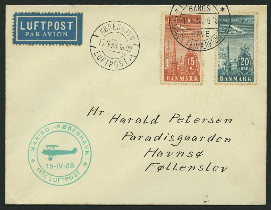ERSTFLÜGE 15.4.1938, Maribo-Kopenhagen, Prachtbrief - Other & Unclassified