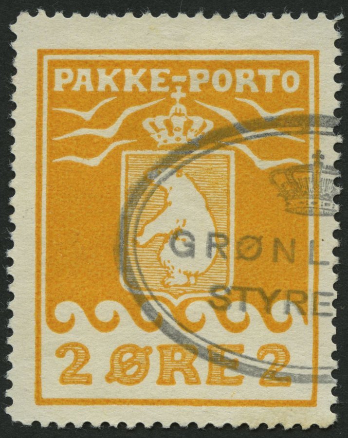 GRÖNLAND - PAKKE-PORTO 5A O, 1924, 2 Ø Gelb, (Facit P 5III), Pracht - Parcel Post