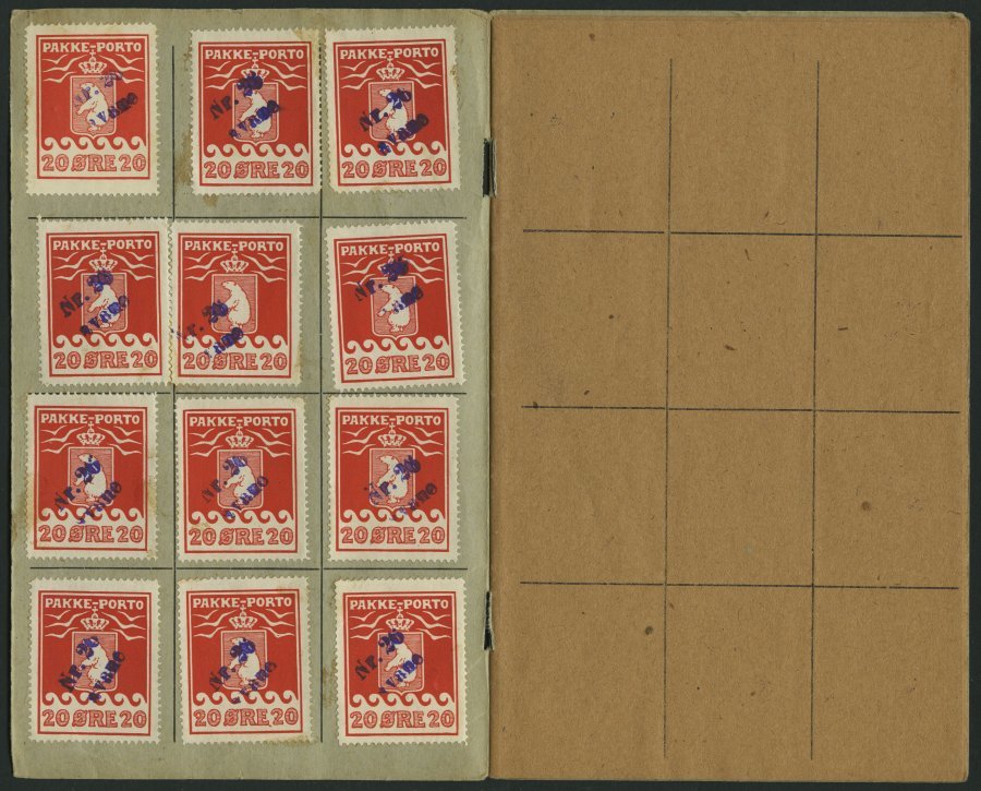 GRÖNLAND - PAKKE-PORTO 9A BRIEF, 1927, Vollständiges Postsparbuch Mit 12x 20 Ø, Alle Mit Violettem L2 Nr. 26 Avane Entwe - Paquetes Postales