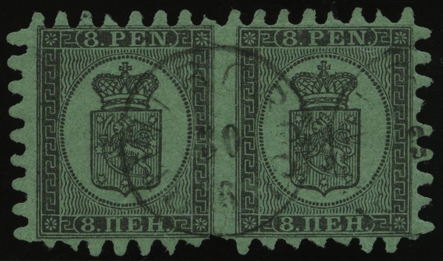 FINNLAND 6Bx Paar O, 1866, 8 P. Schwarz Auf Grün Im Waagerechten Paar Mit K1 WIBORG, Einige Zungen Etwas Verkürzt Sonst - Otros & Sin Clasificación