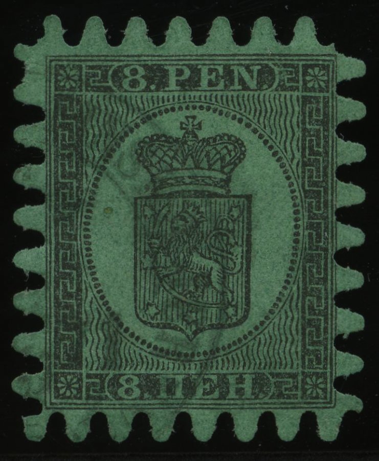 FINNLAND 6Cx O, 1867, 8 P. Schwarz Auf Grün, Alle Zungen, Pracht - Other & Unclassified