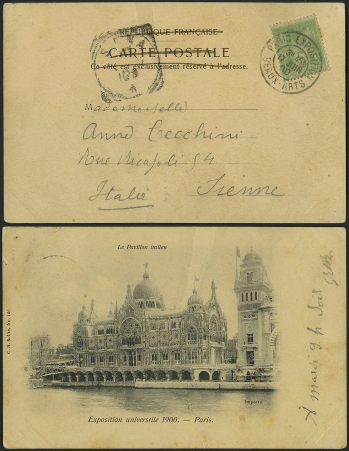 FRANKREICH 84 BRIEF, 1900, 5 C. Hellgelbgrün Mit K2 PARIS EXPOSITION BEAUX-ATRS Auf Ansichtskarte Von Der Ausstellung Na - Other & Unclassified