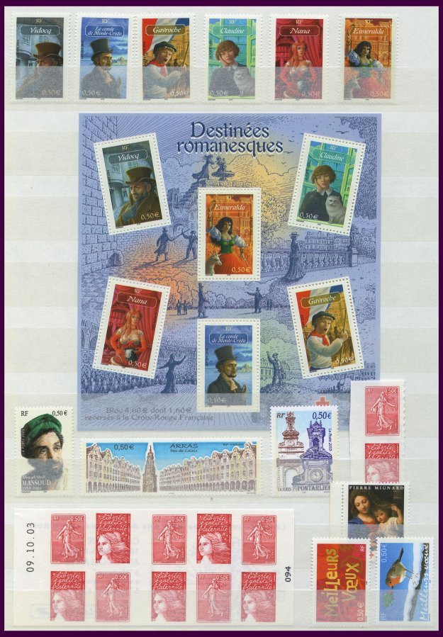 FRANKREICH 3677-3773 **, 2003, in den Hauptnummern kompletter Jahrgang mit Kleinbogen, Markenheftchen etc., Pracht, Mi.