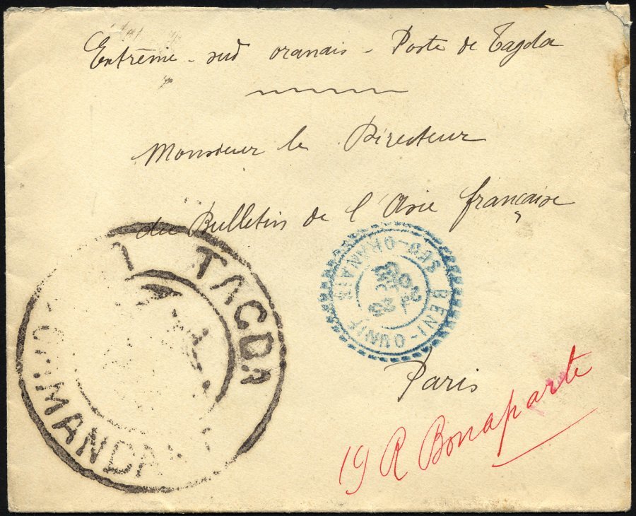 FRANKREICH FELDPOST 1903, Feldpostbrief Aus Beni-Ounif Mit Großem Schwarzen Militärstempel TAGDA/COMMANDANT, Feinst - Other & Unclassified