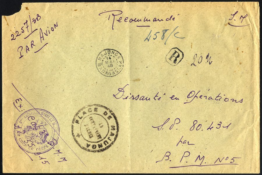 FRANKREICH FELDPOST 1948, K2 3. BATAILLON MIXTE DE MADAGASKAR Auf Eingeschriebenem Luftpost-Militär-Dienstbrief Aus Maju - Other & Unclassified