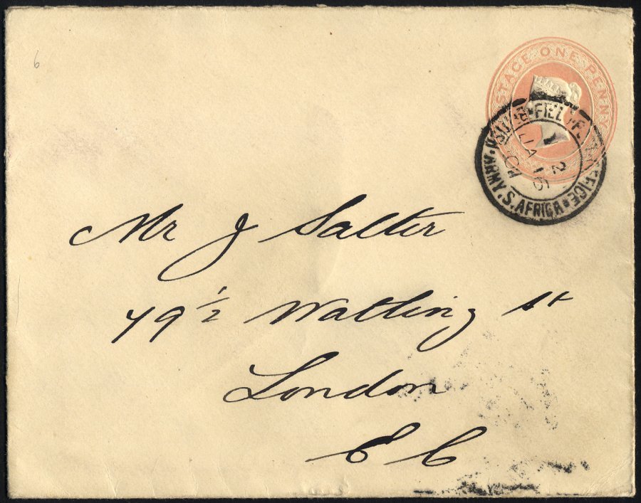 BRITISCHE MILITÄRPOST 1901, 1 P. Rosa Ganzsachenumschlag Und K2 FIELD POST OFFICE/BRITISH ARMY.S.AFRICA Nach London, Pra - Usados