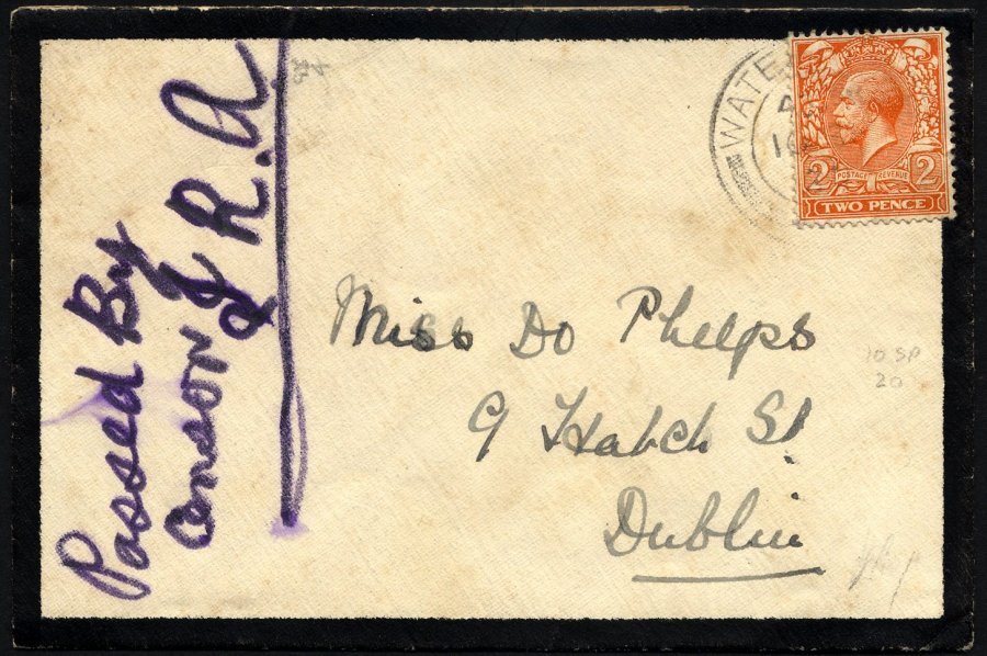 BRITISCHE MILITÄRPOST 130 BRIEF, 1920, 2 P. Orange Auf Trauerbrief Aus Waterford Mit Handschriftlichem Zensurvermerk PAS - Usados