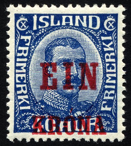 ISLAND 121 *, 1926, 1 Kr. Auf 40 A. Blau, Falzreste, Pracht, Facit 1300.- Skr. - Other & Unclassified